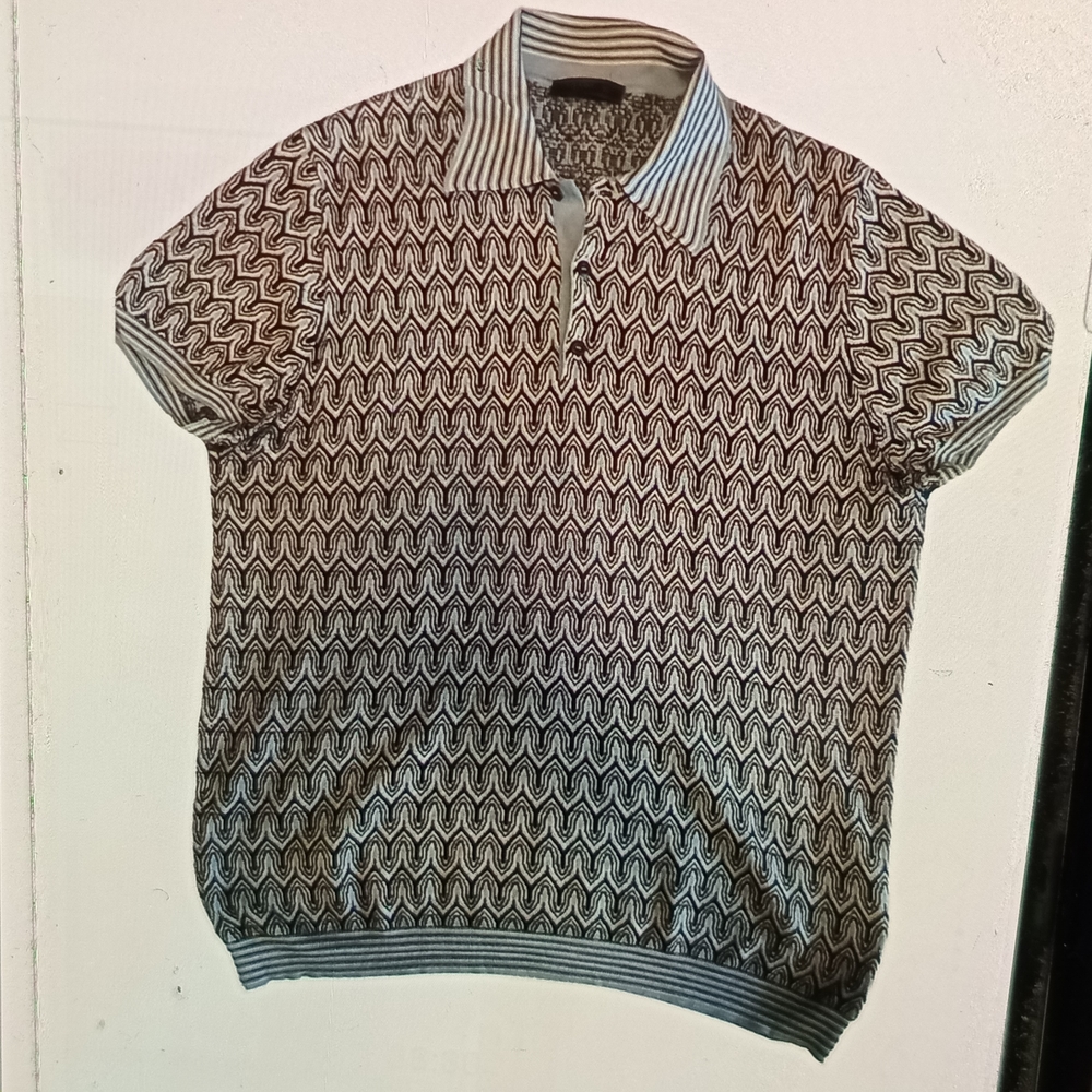 Prada Black and White Wave Pattern Polo Shirt